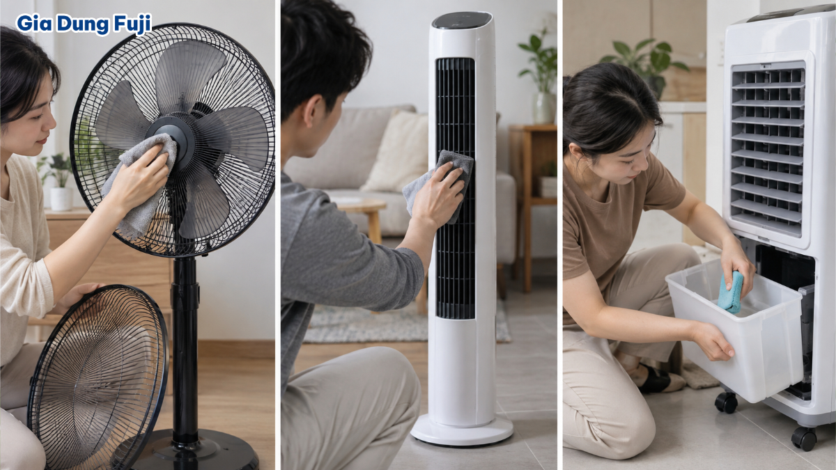 Vệ sinh quạt cây, quạt tháp và bình chứa nước của máy làm mát